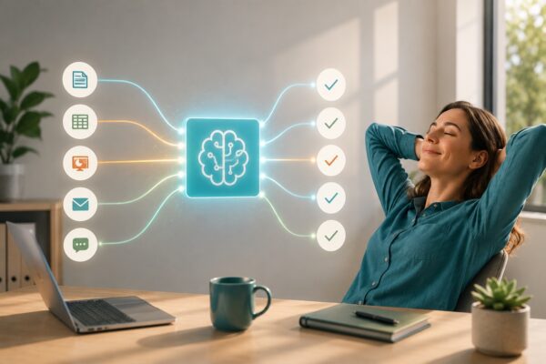 AI assistant helping automate workplace tasks across documents, spreadsheets, presentations and communications, allowing employees to focus on more valuable work.