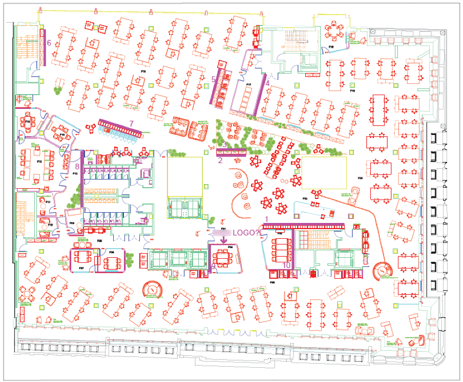 Overly complex desk booking system CAD floor plan