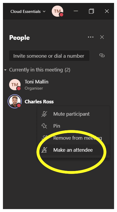 Make attendee in Microsoft Teams Mute Button